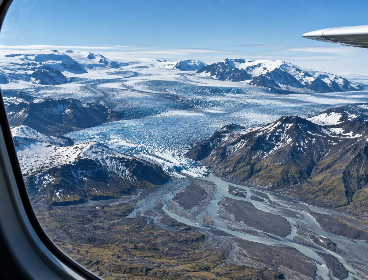 Vista aérea del glaciar Vatnajökull desde un vuelo panorámico en Islandia