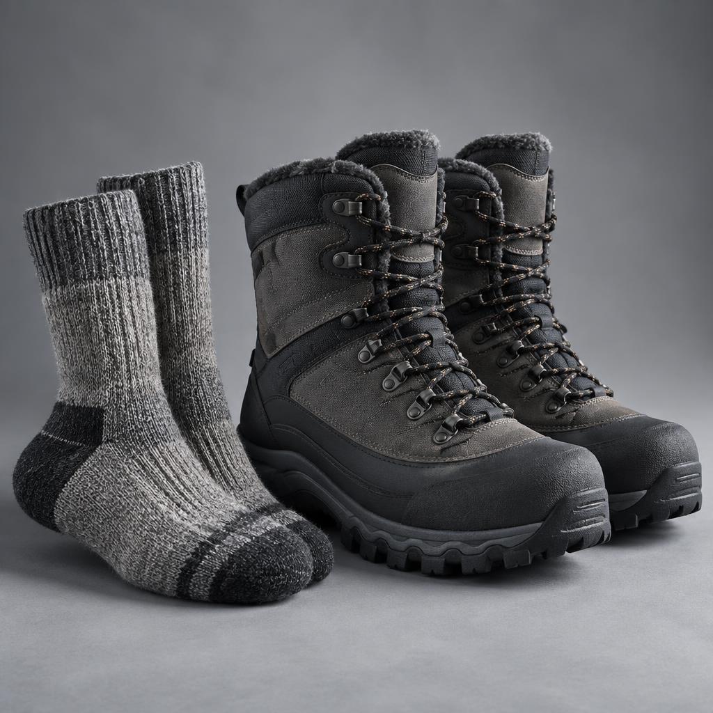 Calcetines de lana y botas impermeables con aislamiento térmico