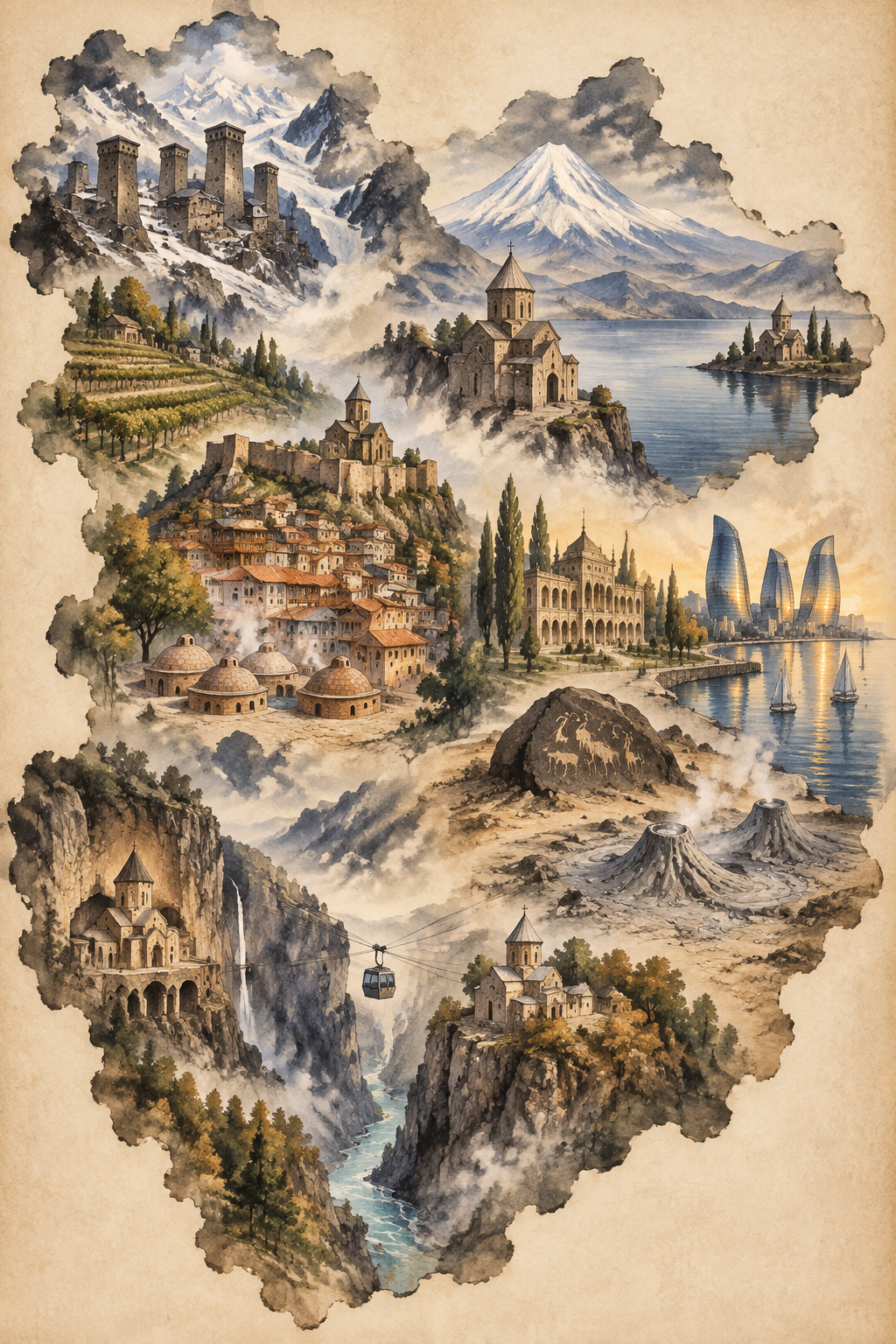Mapa ilustrado del recorrido por Cáucaso