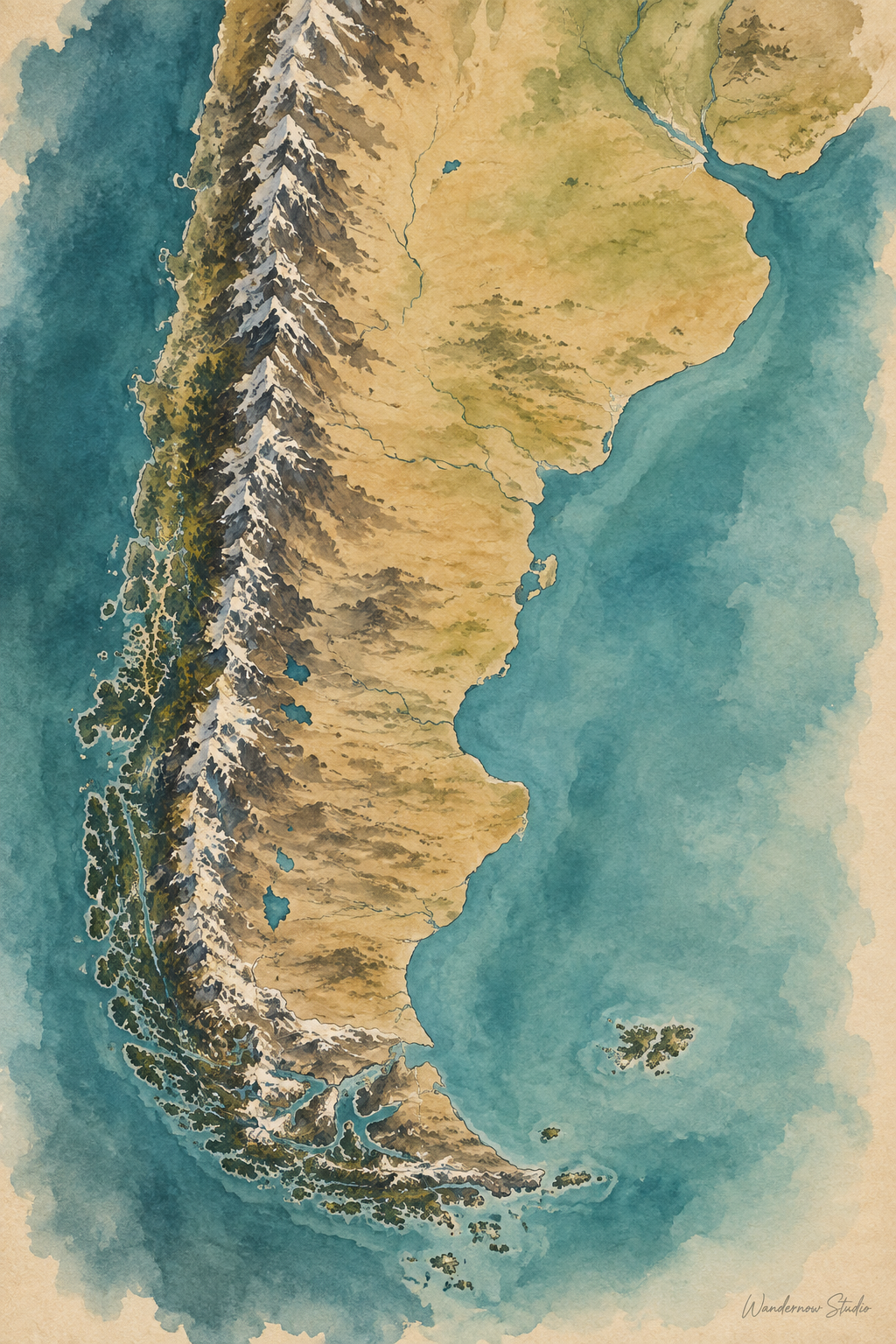 Mapa ilustrado del recorrido por Patagonia